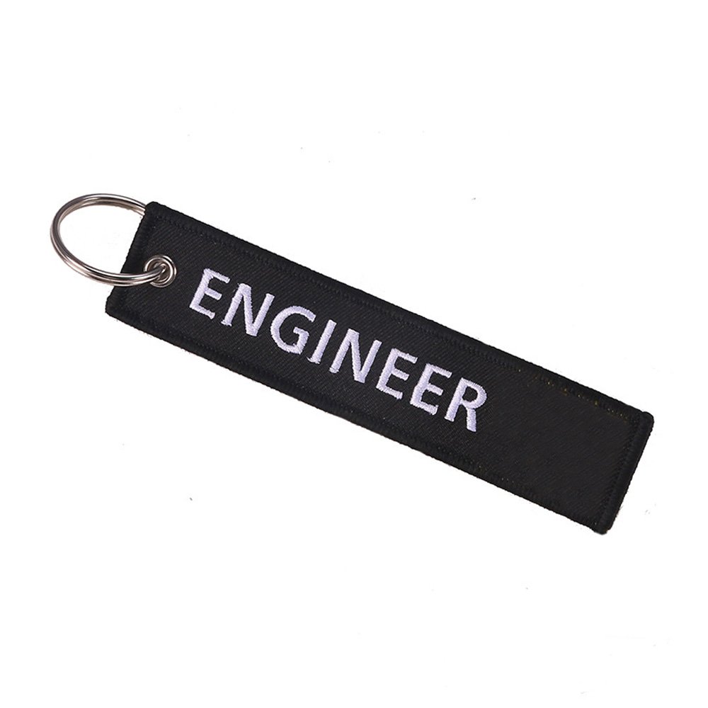 Custom Woven Key Chain Tag Strap Jet Tag Embroidered Keyring Text Motorcycle Patch Black Embroidery Logo Flight Keychain Key Tag