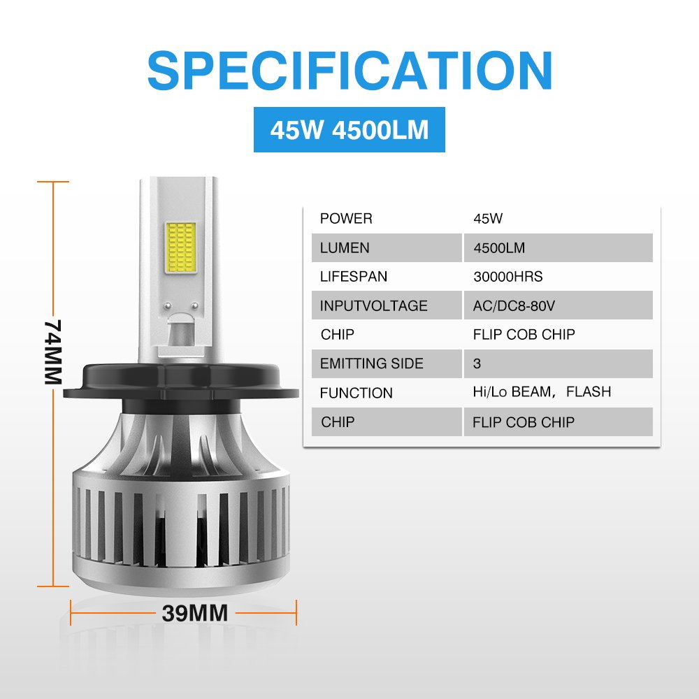 Motoled 80V 4500LM High Power H4 Motorcycle Headlight