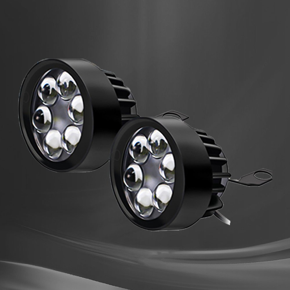 MOTOLED 2PCS 12V Moto Side Mirror Fog Light Auxiliary Led Mini Motorcycle Spotlights 6 Lamp 18W 1800LM
