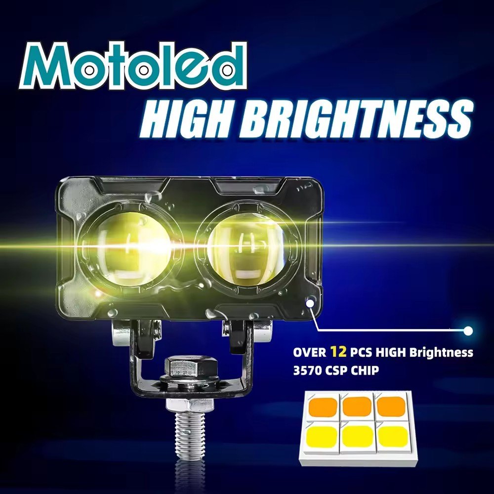 MOTOLED Exploradoras Para Moto Luces Mini Spot Light Led Lente De Doble Proyector Amarillo Blanco 20W 2000LM