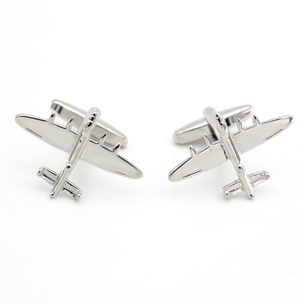New Combat Plane Cufflink Fancy Shirts Button Accessory Men's Jewelry Silver Color Helicopter AirCraft Tie Clip&Cuff Link Set