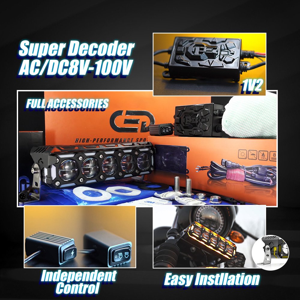 MOTOLED Motorcycle Headlight Mini Driving LED Light Bar 120W 25000LM 5 Lamp Moto Lighting Systems External Flash Spotlight