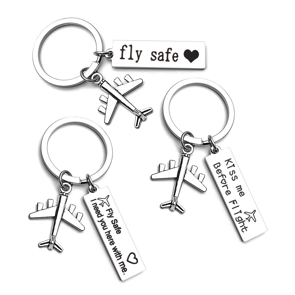 Keychain Accessories Custom Pilot Aviation Gift Fly Safe Key Chain 3D Metal Flight Attendant Keychain