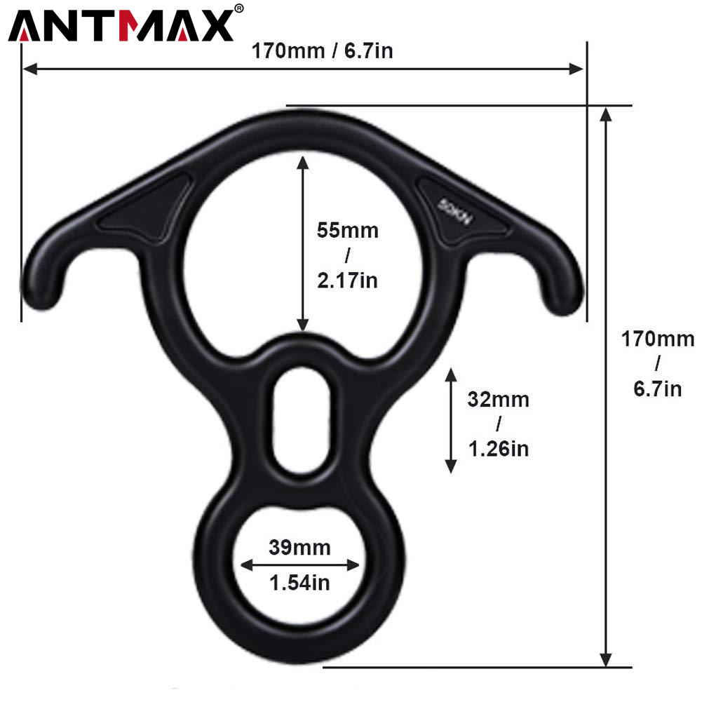 ANTMAX Lightweight 50KN Rappelling Gear Belaying Belay Device Figure 8 Descender for Rock Climbing High Rescue Mountaineering