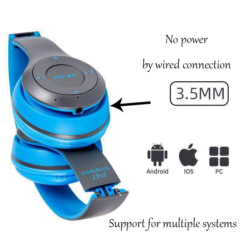 2024 New Wholesale Factory P47 Wireless Earphone Wired 3.5mm Plug Switching Support Multi-system BT Earphone on Ear Headphone