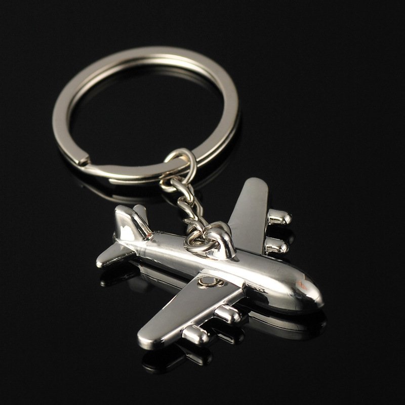 Wholesale 3D Aircraft Keychains Aviation Enthusiast Pilots Gift Polished Silver Model Aircraft Metal Keychain Keychains