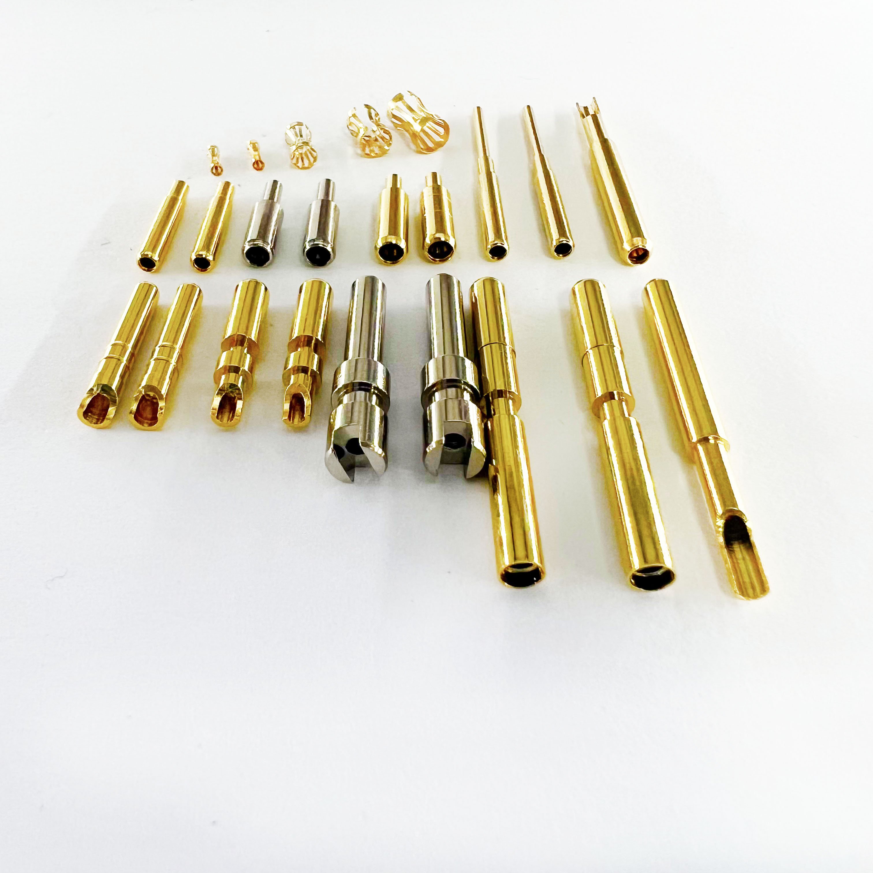 NC Machining Parts Clean Brass Connector Electrical Pin Socket Crown Spring Connector Pin