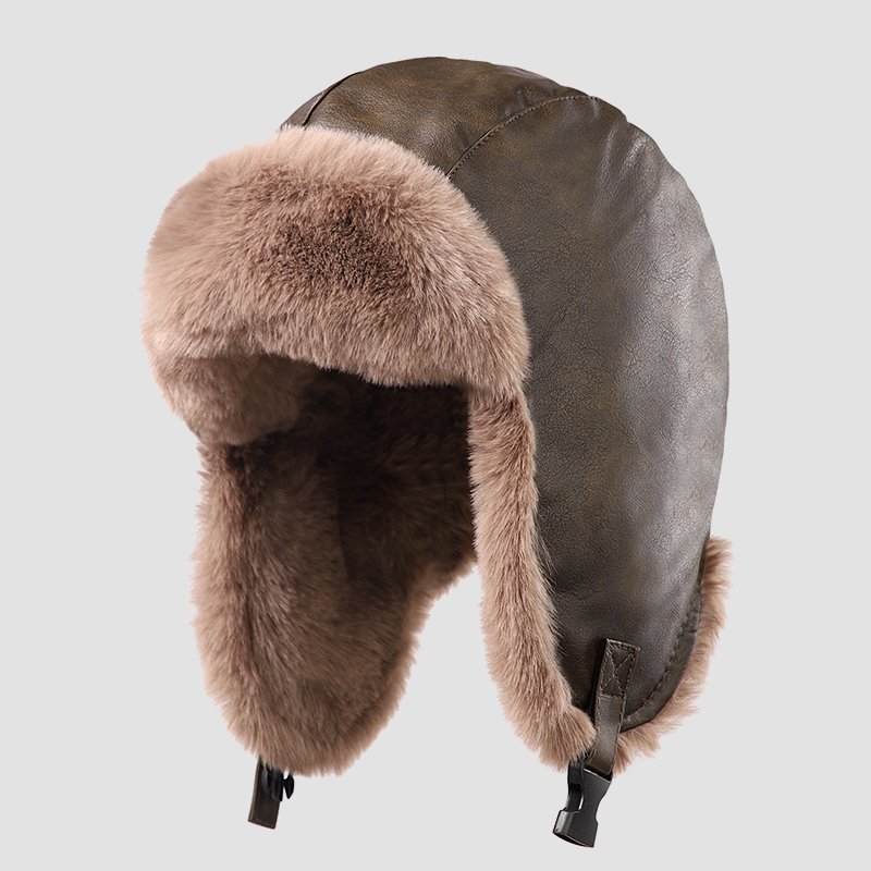 Fashion Windproof Bomber Russian Hat With Faux Fur Earflap aviator Cap Fur Outdoor Man Ear Warm Winter Hunter Hat