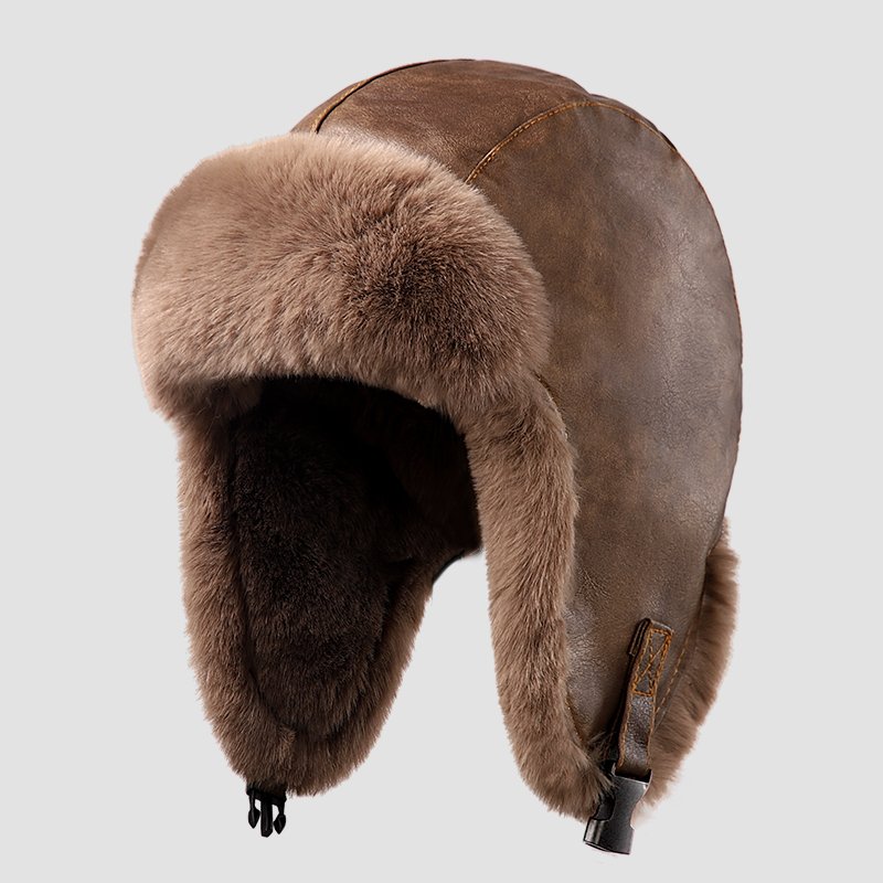 Fashion Windproof Bomber Russian Hat With Faux Fur Earflap aviator Cap Fur Outdoor Man Ear Warm Winter Hunter Hat