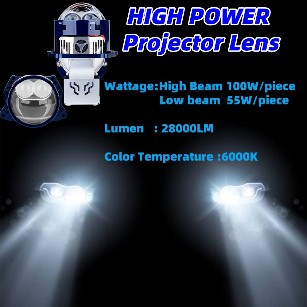 Bi Led Lossy Projector YB12 Latest Style Super Brighter 3.0inch 100w LED Dual Laser Lens Hot Selling Auto Lighting 6000k