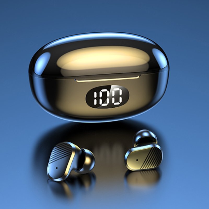 Wireless Bluetooth Earphone with Digital Display Battery Indicator In-Ear Gym Headset Accessory in Blue Hidden Earbuds