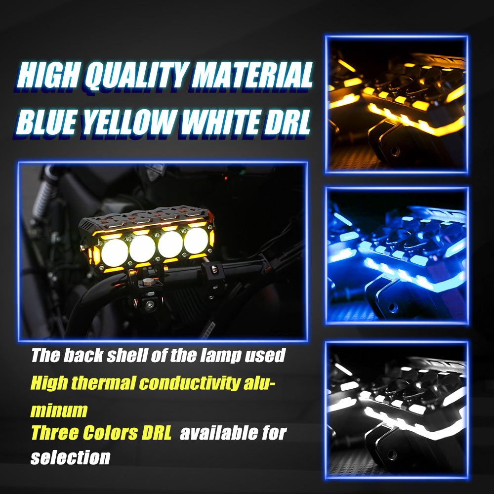 MOTOLED Motorbike Mini Driving Lights Projector Lens Dual Color 140W 30000 Lumens Motorcycle LED Spotlight