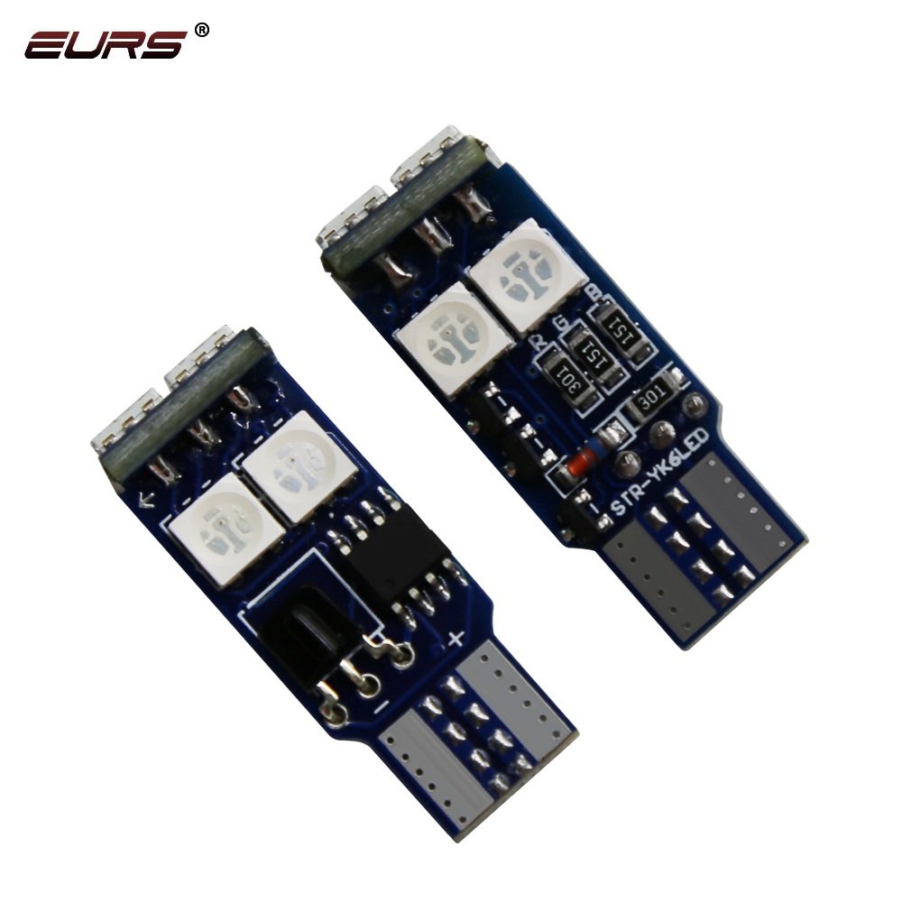 EURS RGB T10 3030 6SMD 12V 2W New Aluminium Remote Car LED Bulb RGB T10 194 W5W Color Changing High Light"