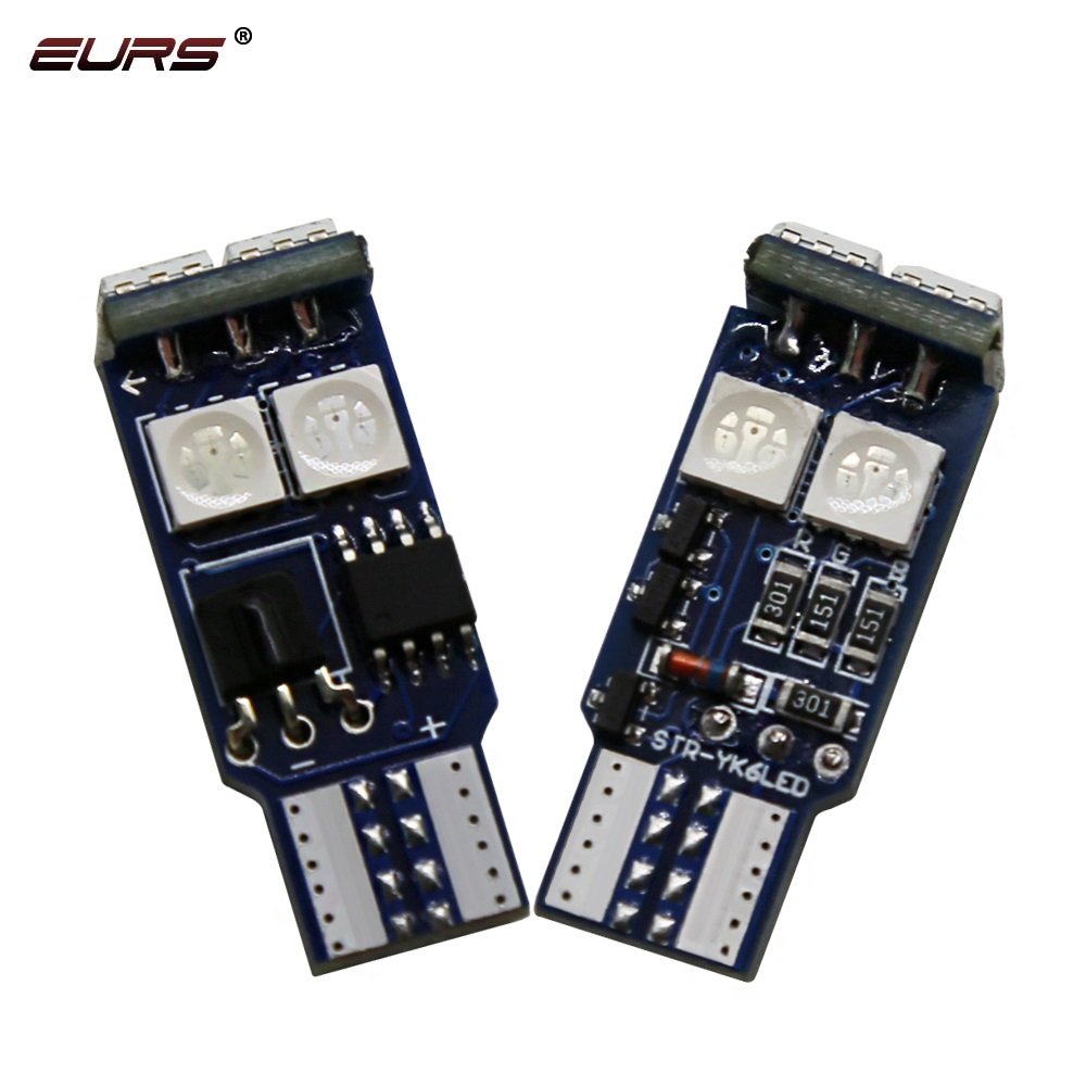 EURS RGB T10 3030 6SMD 12V 2W New Aluminium Remote Car LED Bulb RGB T10 194 W5W Color Changing High Light"
