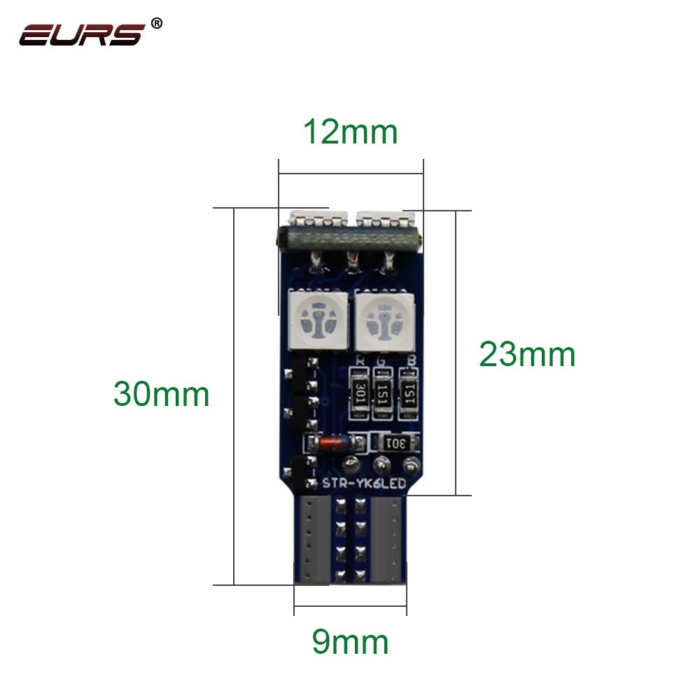 EURS RGB T10 3030 6SMD 12V 2W New Aluminium Remote Car LED Bulb RGB T10 194 W5W Color Changing High Light"
