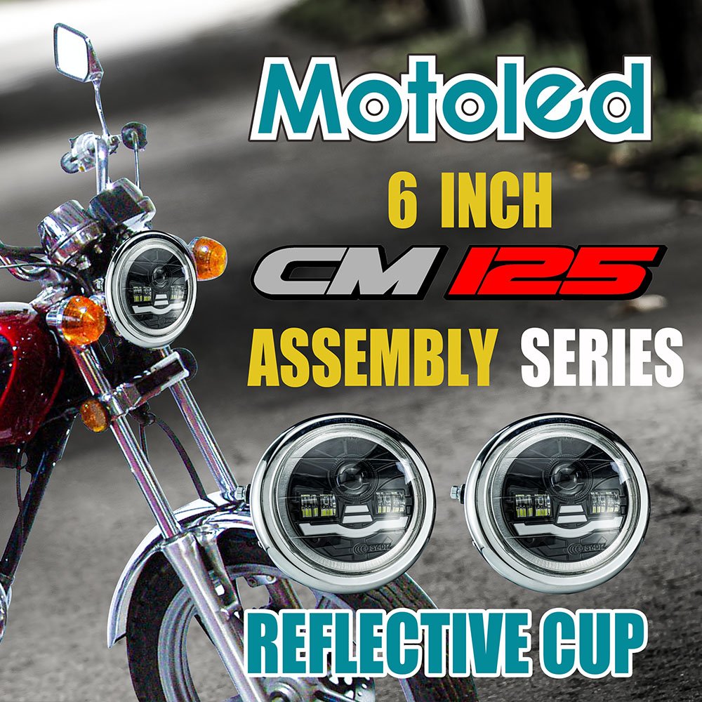MOTOLED Cm125 Gn125 6 Inch Motorcycle Round Headlight Assembly Projector Red Blue White DC12V 45W 4800LM