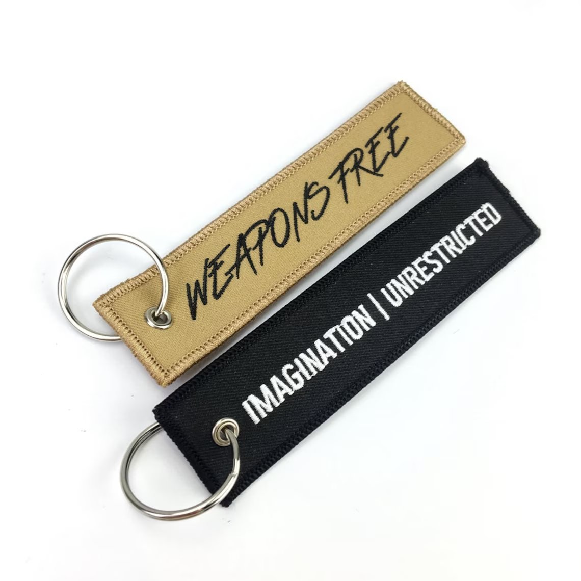 Wholesale Bulk Embroidered Keychains Custom Logo Flight Tags Polyester Jet Tag With Metal Ring