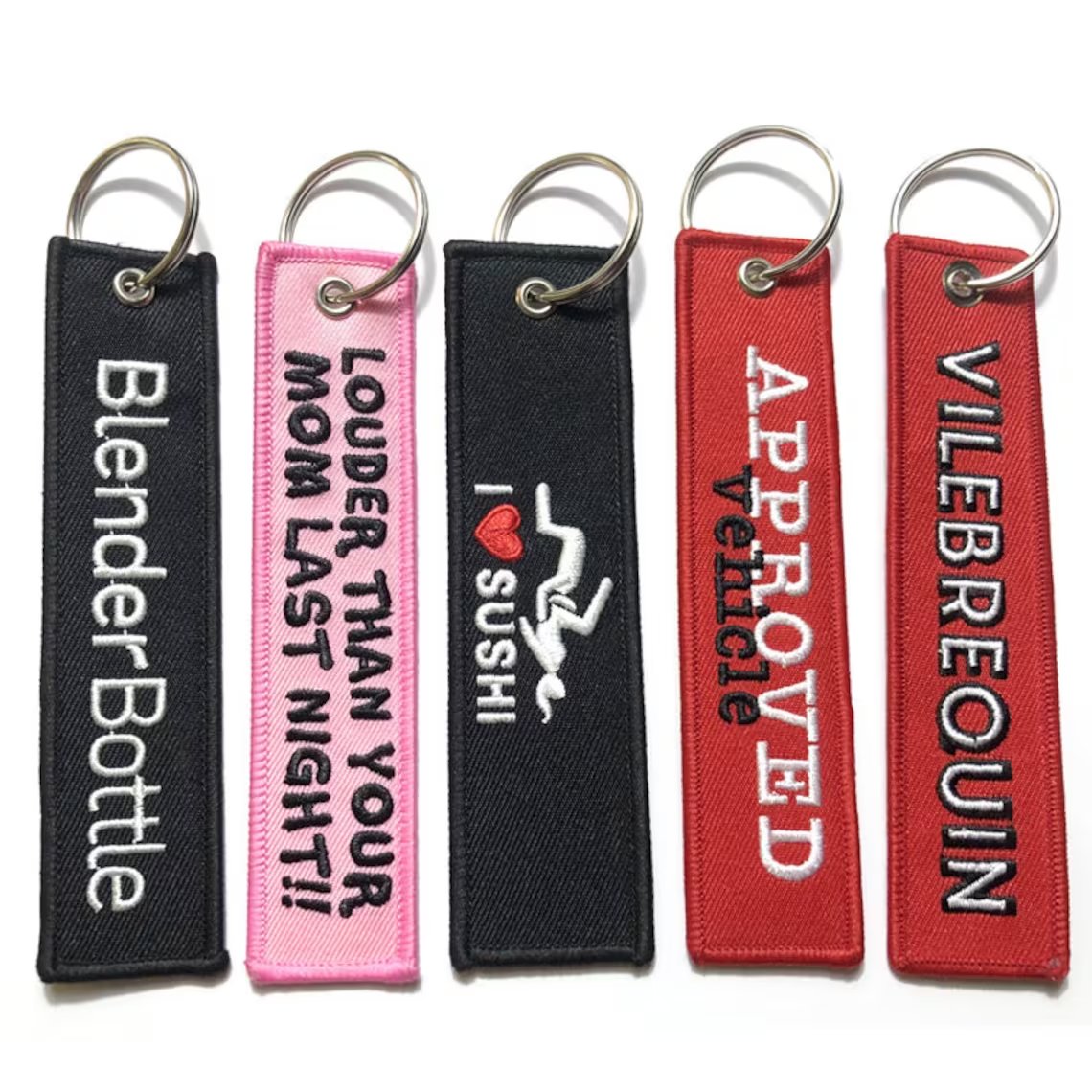 Wholesale Bulk Embroidered Keychains Custom Logo Flight Tags Polyester Jet Tag With Metal Ring