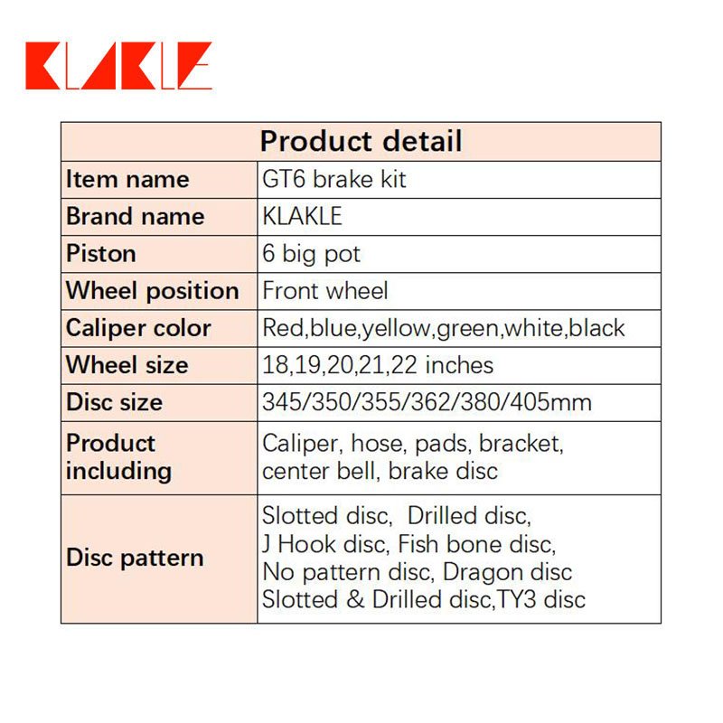 KLAKLE Car Accessories Big Brake Kit 6 Pot 380*34MM Brake Disc for Dodge Challenger 2019