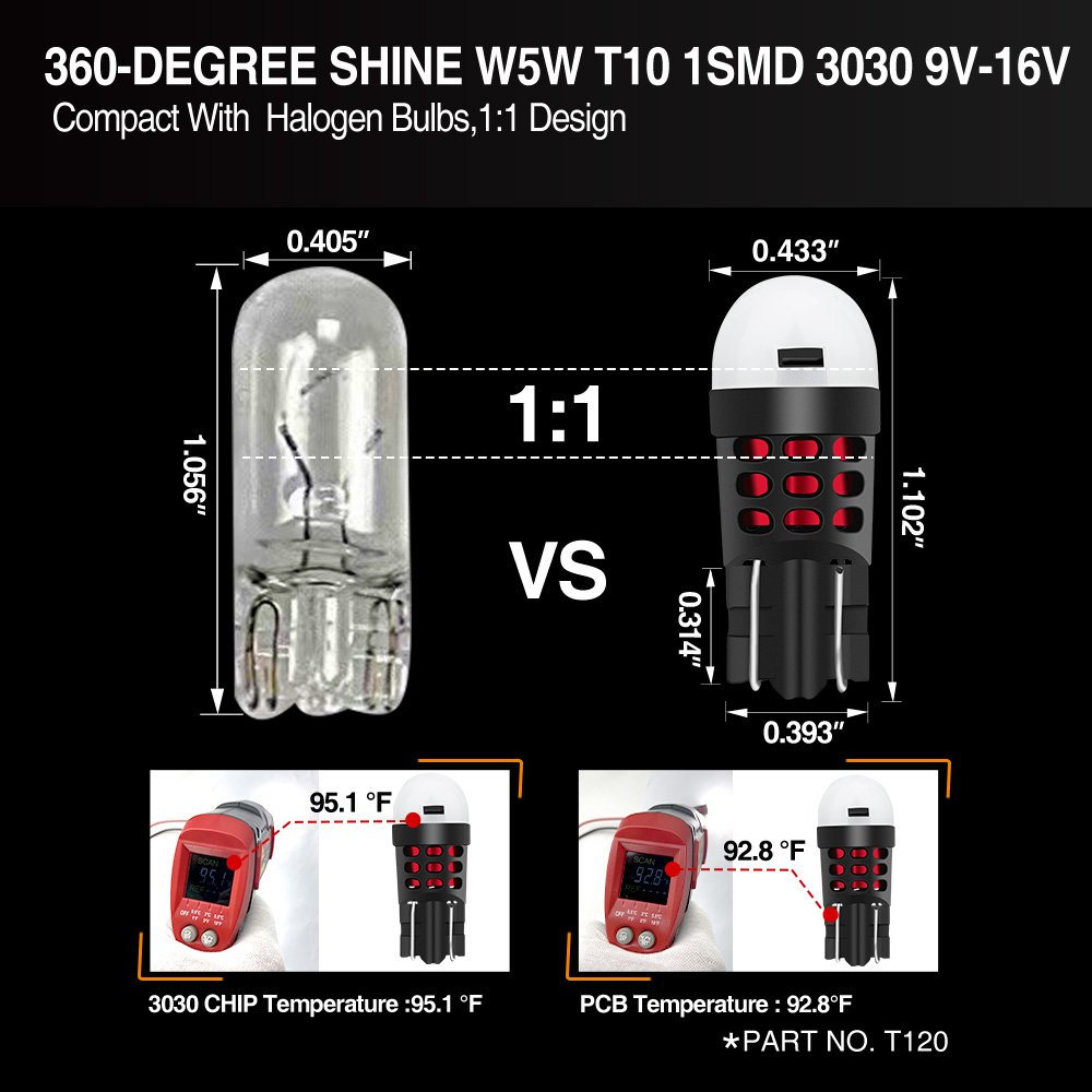 Hot Sale T10 Led Car White Red Ice Bule Amber Green W5W Auto Led Accessories 360 Degree Shine W5w T10 3030 9V-16V Led Bulbs