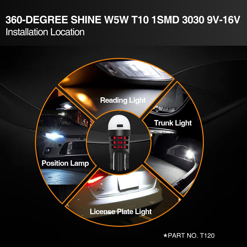 Hot Sale T10 Led Car White Red Ice Bule Amber Green W5W Auto Led Accessories 360 Degree Shine W5w T10 3030 9V-16V Led Bulbs