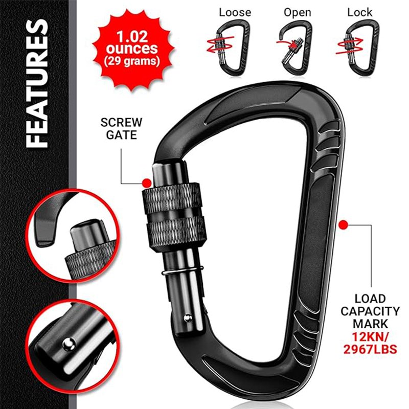 Heavy Duty 1200kg 7075 Aviation Aluminum 12KN Climbing Carabiner 7075 Aviation Aluminum Safety Lock Buckle