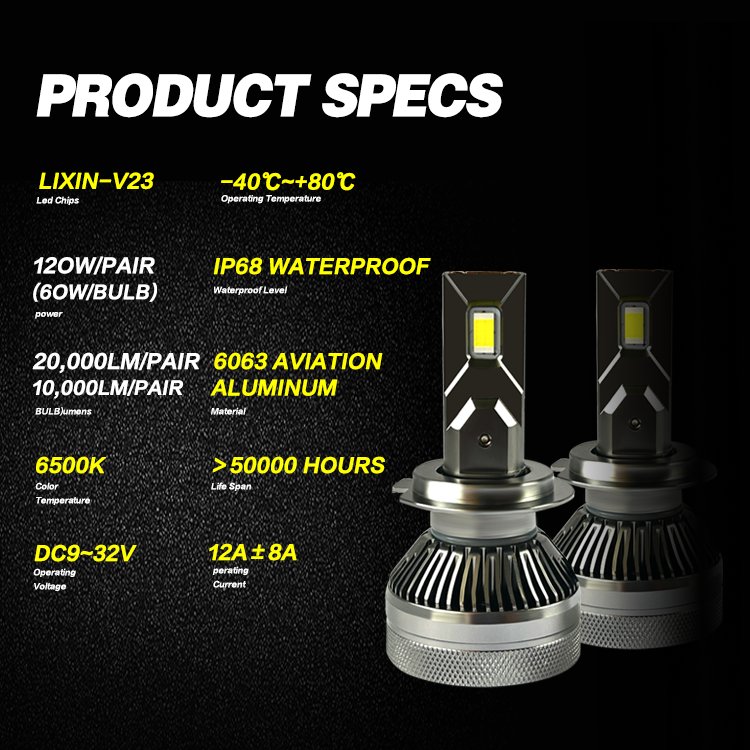 V23 H11 LED Headlights 9012 Car Bulb 6400Lm 9007 9006 60W Auto Car Accessories Lamps