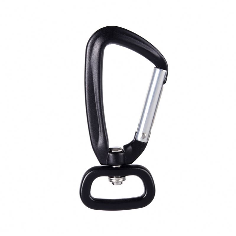 Customized High Quality 4kN Black Aluminum Pet Carabiner Auto Locking Carabiner Metal Snap Hook for Dog Leash