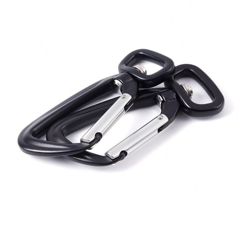 Customized High Quality 4kN Black Aluminum Pet Carabiner Auto Locking Carabiner Metal Snap Hook for Dog Leash