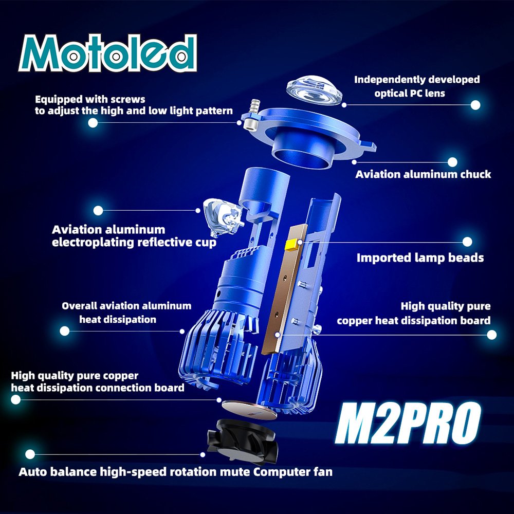 Motoled P15D Mini Motorcycle Scooter Led Front Headlight Bulb CSP Laser Dual Projector Laser Cooling Fan for Universal Vehicle