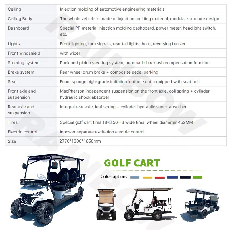 2023 New Energy 6 Seater Customized 7.5kw Ac Motor Lithium Ion Battery 30mph Lifted Off Road Electric Golf Carts