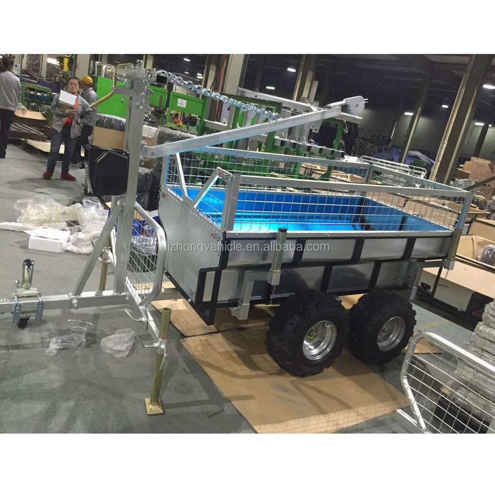 Chine Best 360 degree revolved boom 1.5T load capacity atv mesh trailer,atv timber trailer with crane,atv tipping trailer