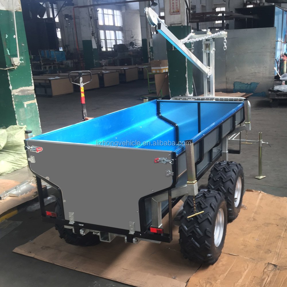 Chine Best 360 degree revolved boom 1.5T load capacity atv mesh trailer,atv timber trailer with crane,atv tipping trailer