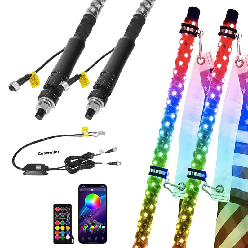 Spiral Led Chase 5150 Whip Light ATV 2FT 3FT 4FT 5FT 6FT Lighted Antenna RGB Led Whip Light