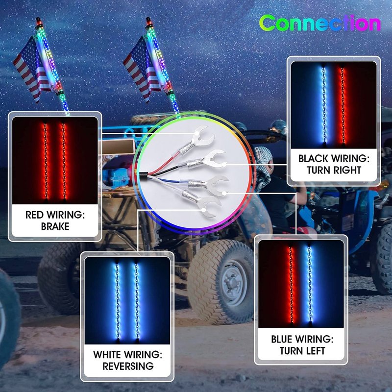 Spiral Led Chase 5150 Whip Light ATV 2FT 3FT 4FT 5FT 6FT Lighted Antenna RGB Led Whip Light