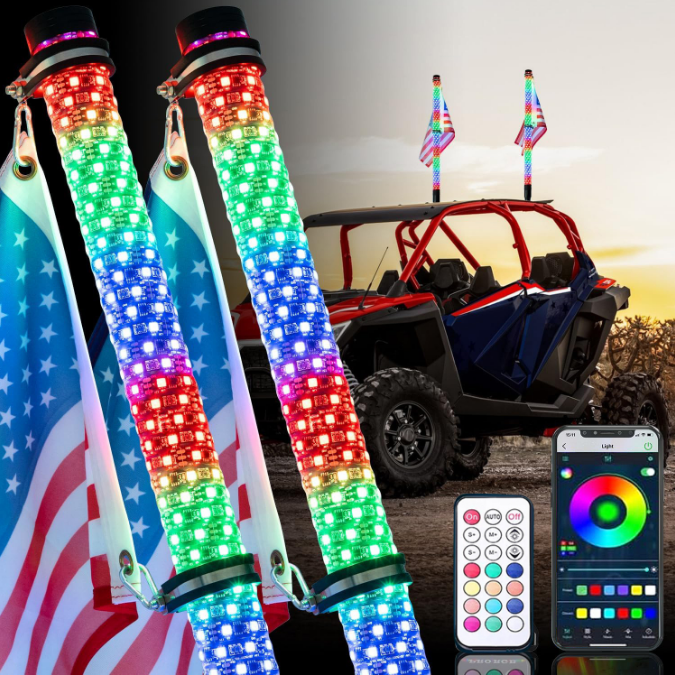 2FT 3FT Hyper Fat Whip Light Mining Buggi Spiral RGB Chasing Dancing APP And Remote Control for Atv Utv Truck