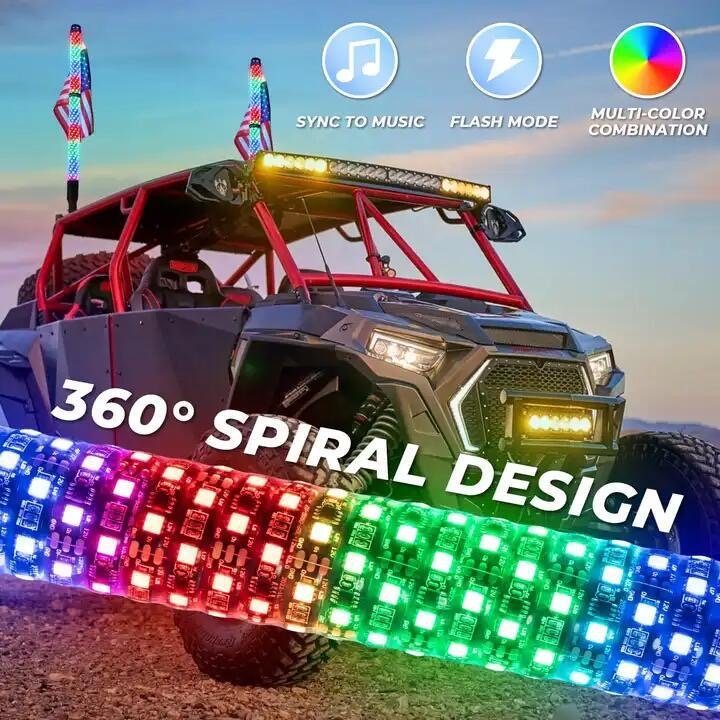 2FT 3FT Hyper Fat Whip Light Mining Buggi Spiral RGB Chasing Dancing APP And Remote Control for Atv Utv Truck