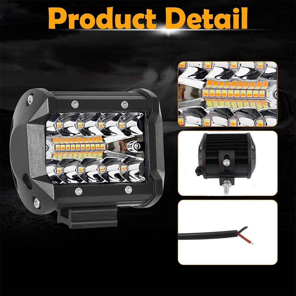 Amber White Flash 4 Inch 60W LED Light Bar Spot Flood Combo LED Work Driving Fog Light for OffRoad Pickup Truck ATV UTV SUV Boat