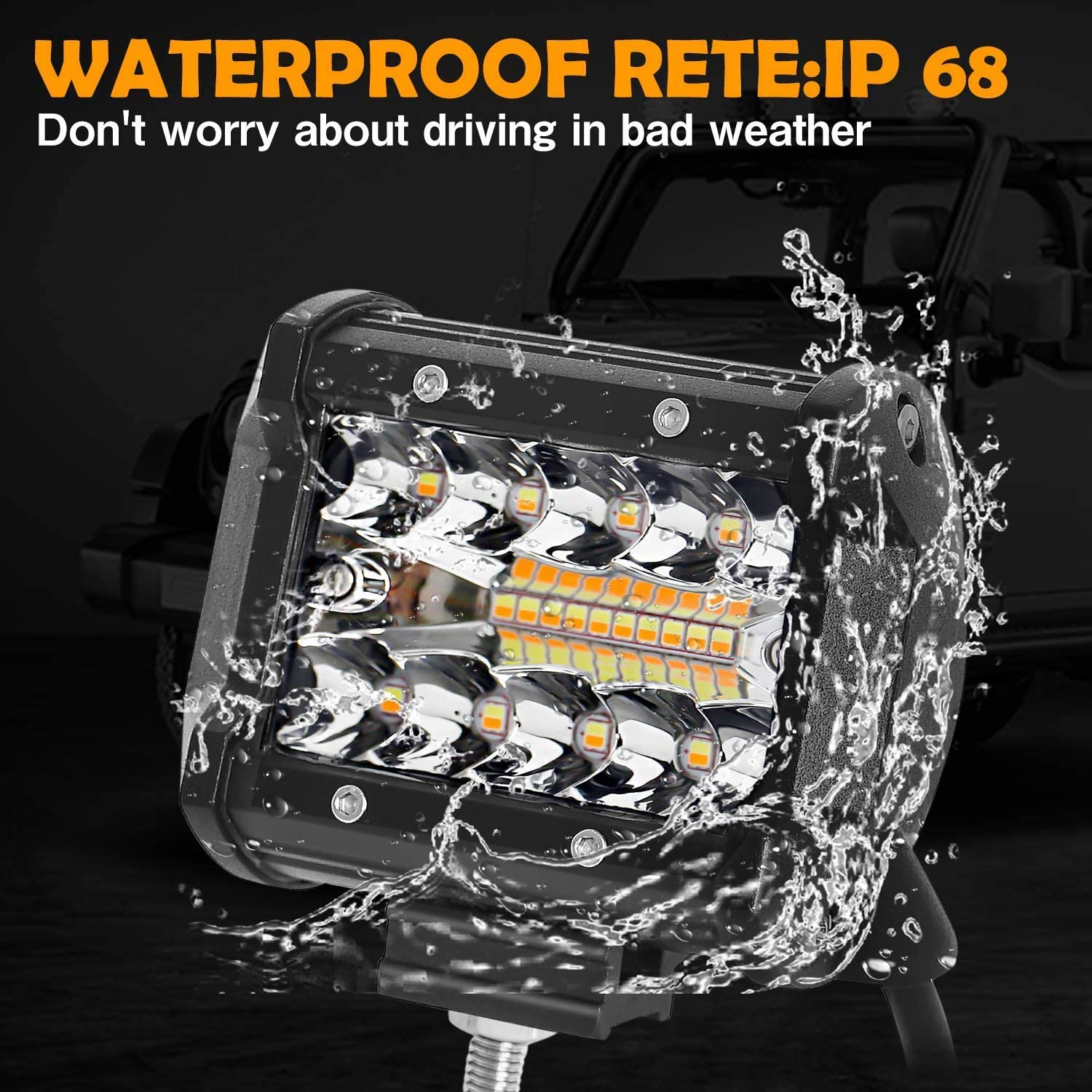 Amber White Flash 4 Inch 60W LED Light Bar Spot Flood Combo LED Work Driving Fog Light for OffRoad Pickup Truck ATV UTV SUV Boat