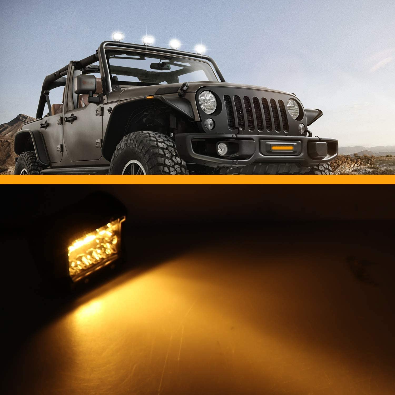 Amber White Flash 4 Inch 60W LED Light Bar Spot Flood Combo LED Work Driving Fog Light for OffRoad Pickup Truck ATV UTV SUV Boat