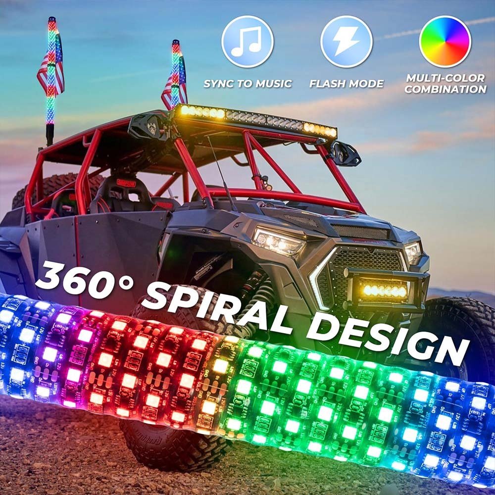 Super Bright Fat Whip Light RGB Chasing Dancing Spiral Thick Antenna LED Whip Light for RZR Can Am Polaris UTV ATV Pickup Truck