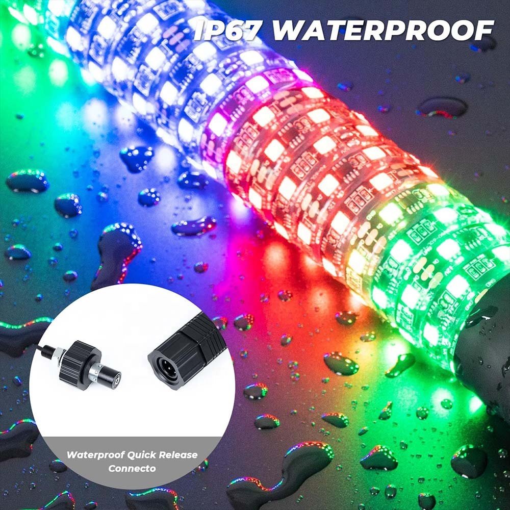Super Bright Fat Whip Light RGB Chasing Dancing Spiral Thick Antenna LED Whip Light for RZR Can Am Polaris UTV ATV Pickup Truck