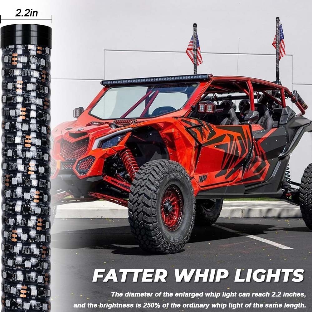 Super Bright Fat Whip Light RGB Chasing Dancing Spiral Thick Antenna LED Whip Light for RZR Can Am Polaris UTV ATV Pickup Truck