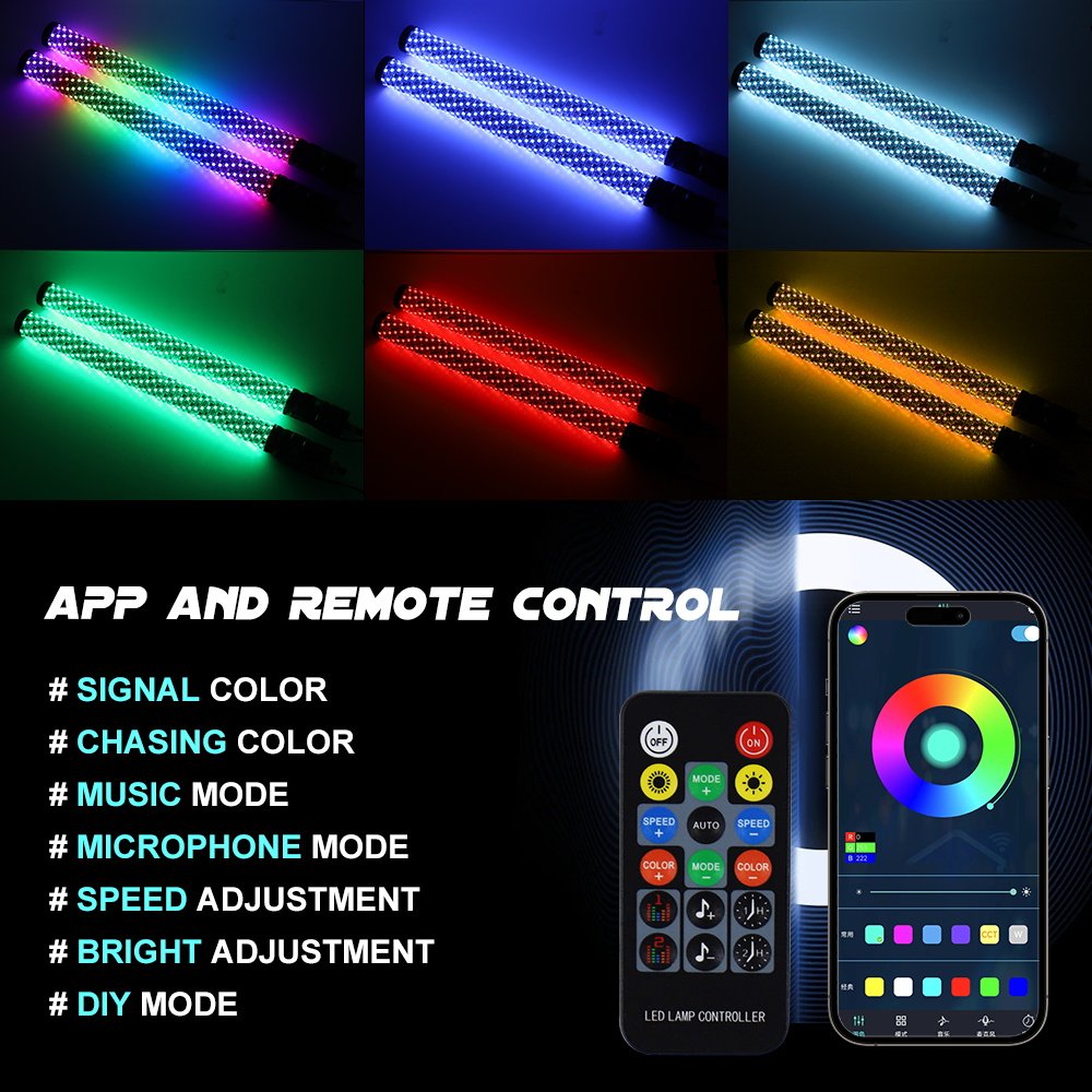 2PCS 2FT Spiral LED Fat Whip Light RGB Chasing Antenna Lighted Whips For UTV ATV Can-am X3 RZR