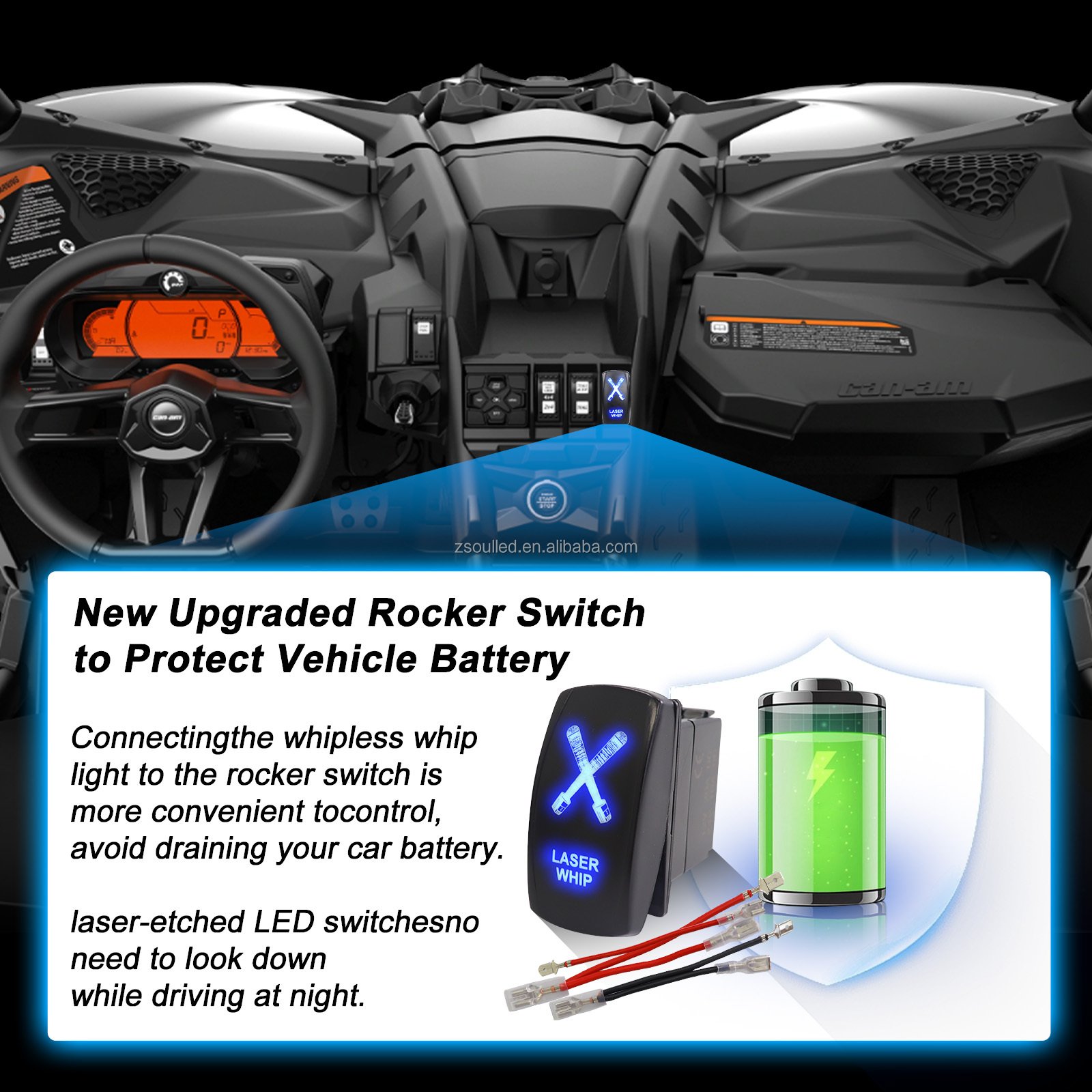 Super Bright RGBW LED Laser Whip Light with Rocker Switch Remote and APP control Led Whip Light 12-24V for ATV UTV Off Road