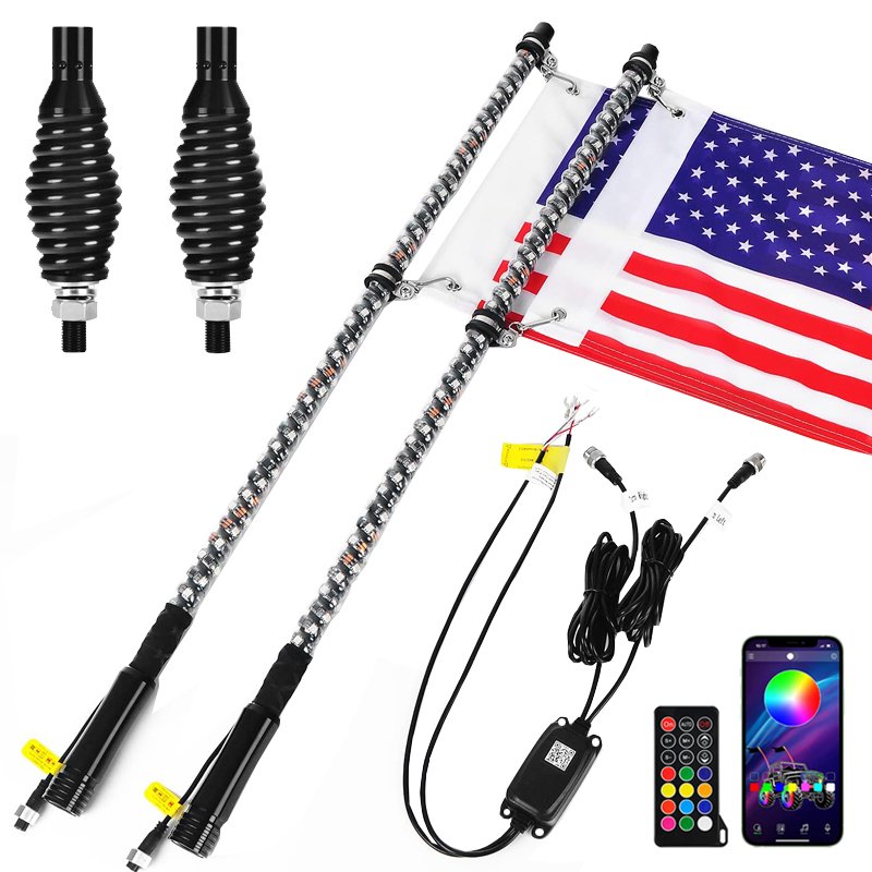 Wholesale 3ft 4ft 5ft 6ft Antenna Light 300 Colors with Brake Turn Rgb Chasing Led Whip Light