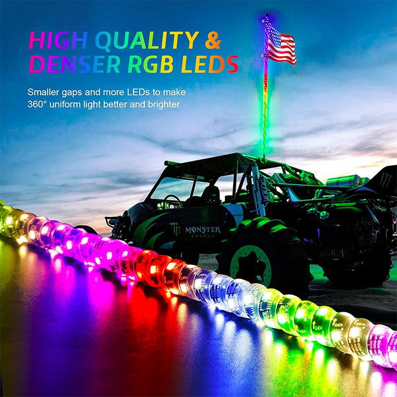 Wholesale 3ft 4ft 5ft 6ft Antenna Light 300 Colors with Brake Turn Rgb Chasing Led Whip Light