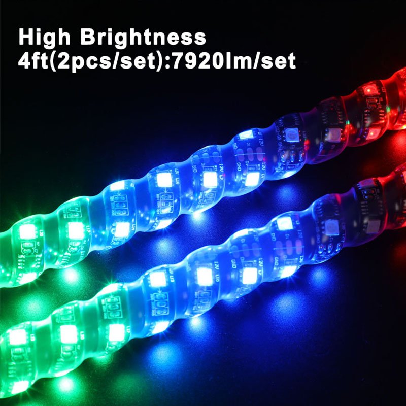Customizable Whip Light 2ft 3ft 4ft APP Remote 366 Mode RGB Chasing Antenna LED Whip Light for UTV ATV RZR SXS Dune Buggy