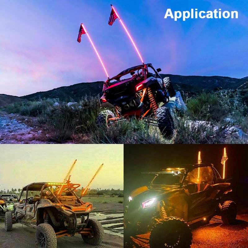 Customizable Whip Light 2ft 3ft 4ft APP Remote 366 Mode RGB Chasing Antenna LED Whip Light for UTV ATV RZR SXS Dune Buggy