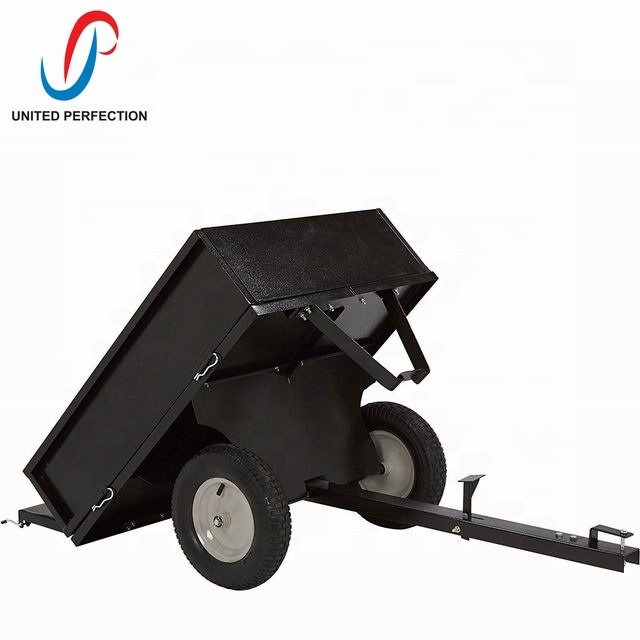 2019 hot sale DUMP CART TOW BEHIND flat bed ATV RIDE ON MOWER Quad Garden Tip Trailer with 500 KG loading capacity